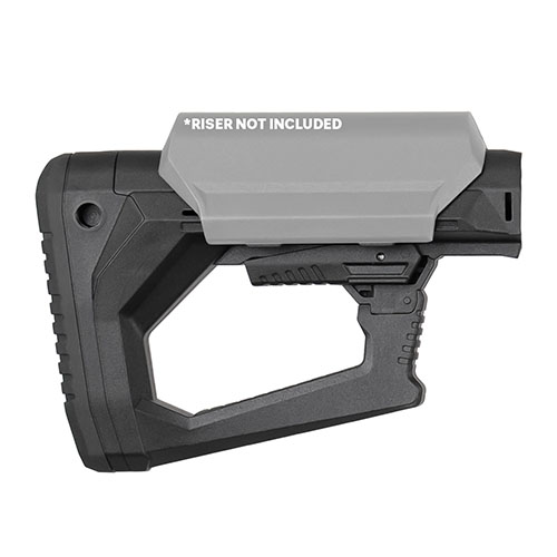 El Scout Buttstock Gen 2 ofrece ergonomía mejorada, estabilidad en el tiro y un sistema modular de cheek riser, ideal para setups de precisión.